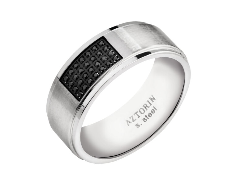 Stainless Steel Band Ring with Cubic Zirconia