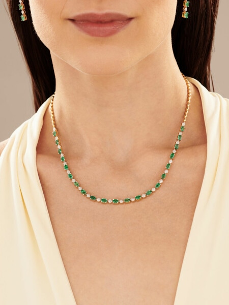 Zlatý náhrdelník s diamanty a smaragdy - ryzost 585