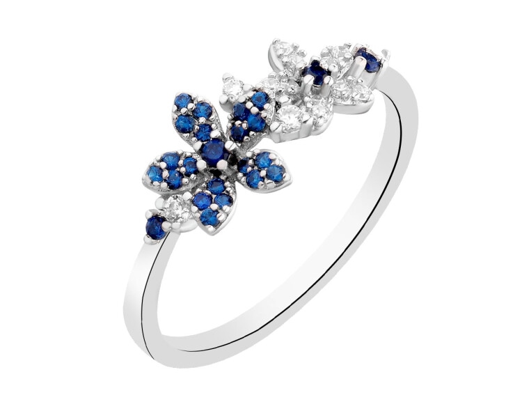 Stříbrný prsten se zirkony - květy