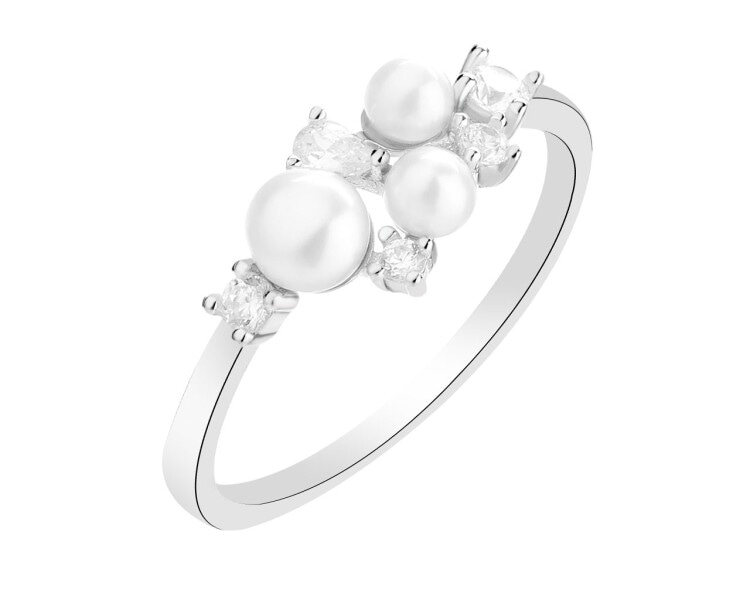 Stříbrný prsten s perlami a zirkony