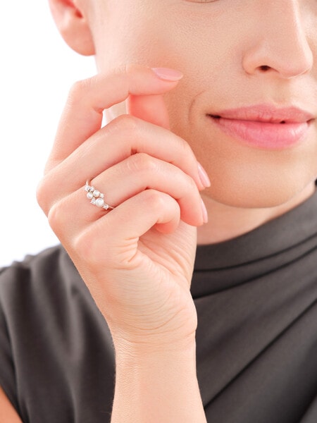 Rhodium Plated Silver Ring with Pearl