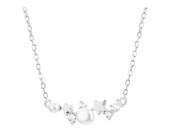 Stříbrný náhrdelník s perlami a zirkony - hvězdy