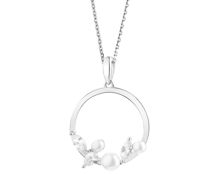 Stříbrný přívěsek s perlami a zirkony - kruh