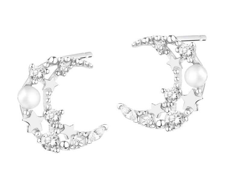 Rhodium Plated Silver Earrings with Pearl
