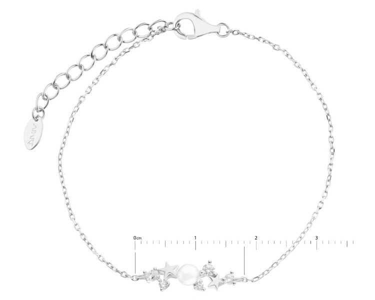 Rhodium Plated Silver Bracelet with Pearl