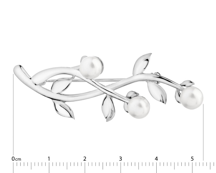 Stříbrná brož s perlami - listy