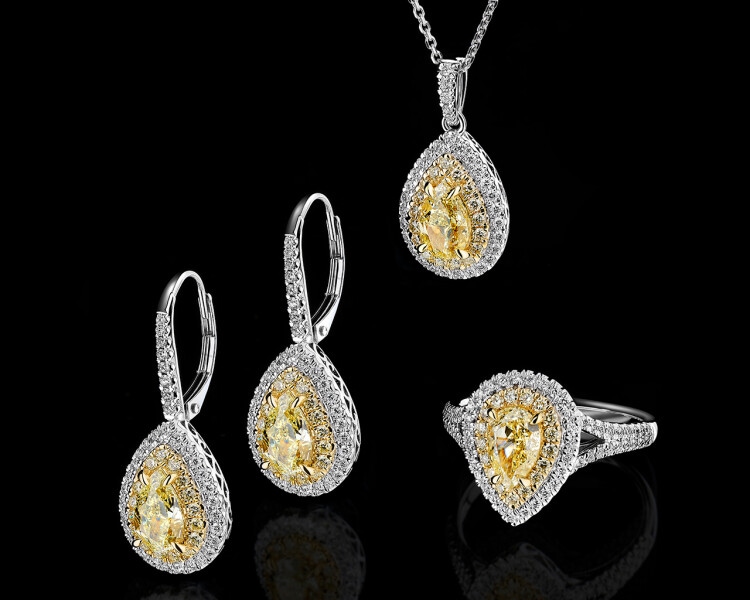 Pierścionek z białego i żółtego złota z diamentami - VS2 / Fancy Light Yellow 1,51 ct - próba 750