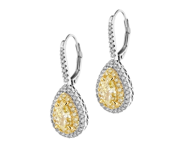 18 K Rhodium-Plated White Gold Dangling Earring with Diamonds 2,77 ct - fineness 750