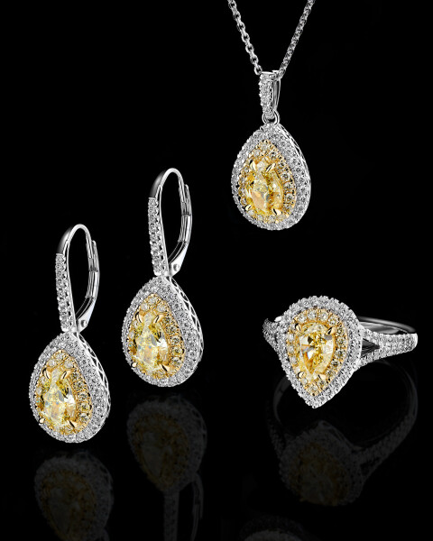 18 K Rhodium-Plated White Gold Dangling Earring with Diamonds - 2,77 ct - fineness 750