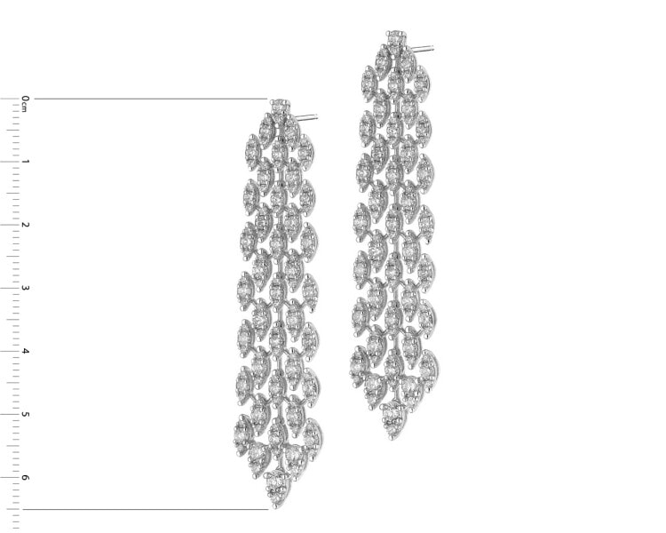 18 K Rhodium-Plated White Gold Dangling Earring with Diamonds 5,46 ct - fineness 18 K