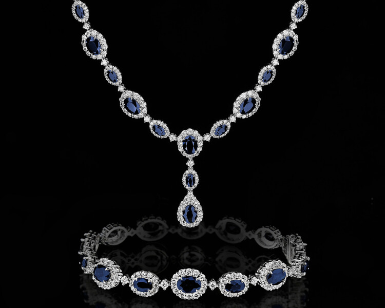 18 K Rhodium-Plated White Gold Necklace with Diamonds - fineness 18 K