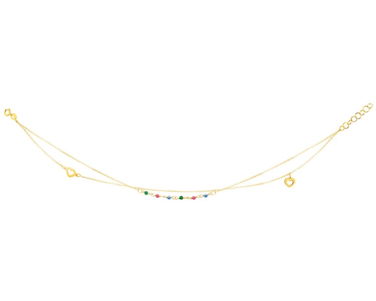 14 K Yellow Gold Anklet with Glass