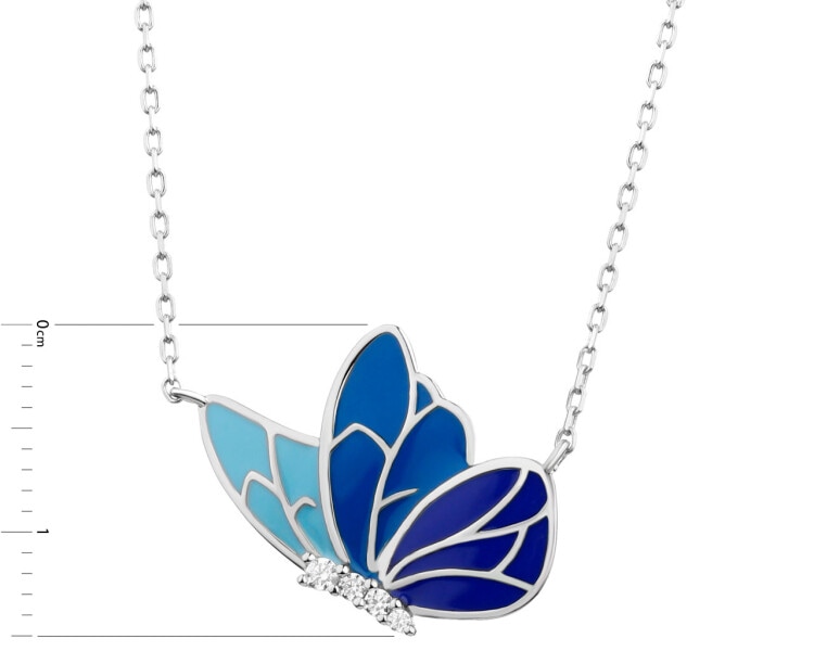 Stříbrný náhrdelník se zirkony a smaltem - motýl
