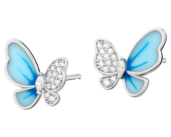 Kolczyki srebrne z cyrkoniami i emalią - motyle