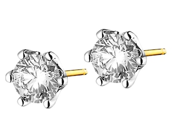 14 K Rhodium-Plated Yellow Gold Earrings with Diamonds 0,90 ct - fineness 14 K