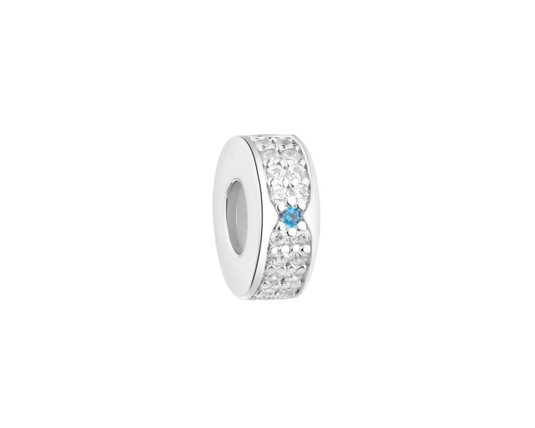 Rhodium Plated Silver Stopper Bead with Cubic Zirconia