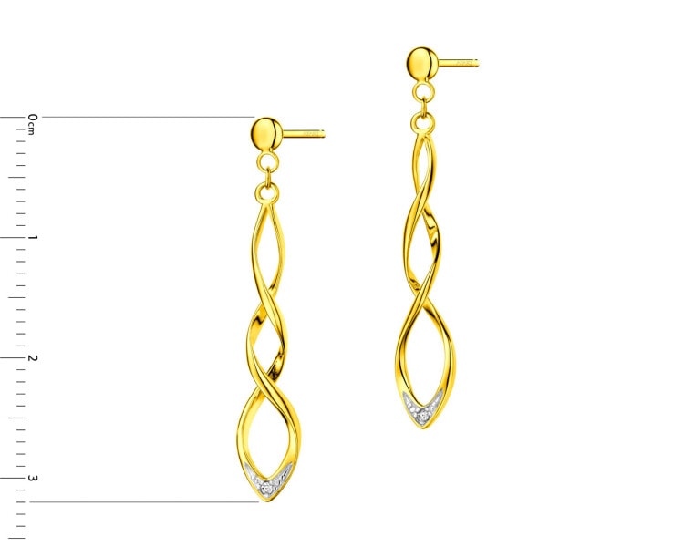14 K Rhodium-Plated Yellow Gold Dangling Earring with Diamonds 0,008 ct - fineness 14 K