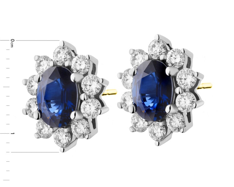 White gold earrings with brilliants and sapphires - fineness 585