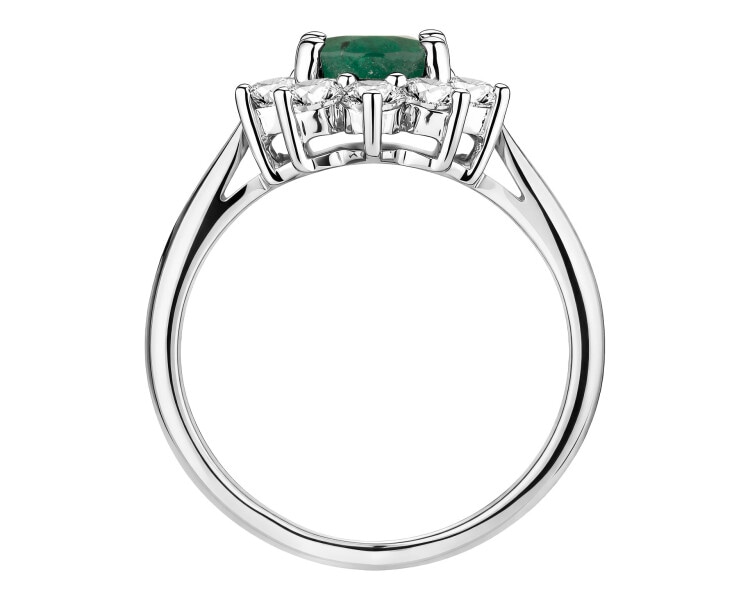 Yellow and white gold ring with brilliants and emerald - fineness 14 K