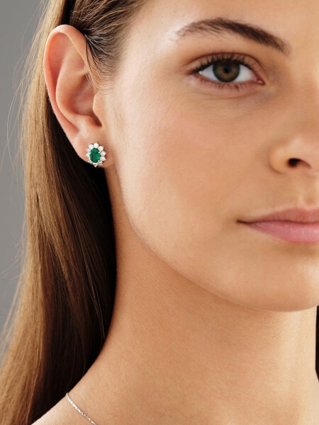 Yellow and white gold earrings with brilliants and emeralds - fineness 14 K