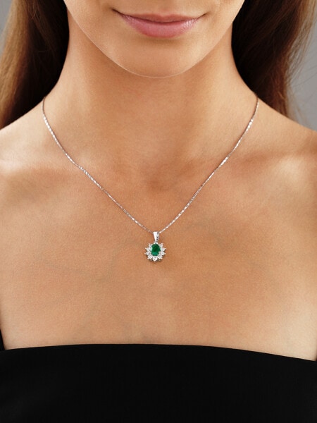 Yellow and white gold pendant with brilliants and emerald - fineness 14 K