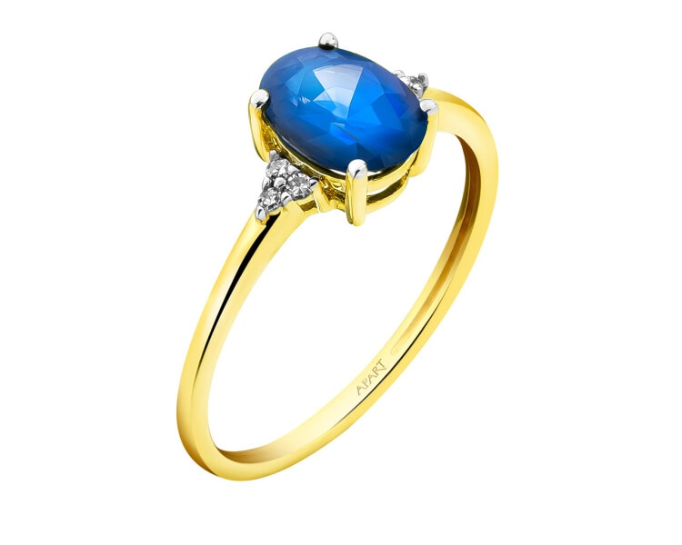 Zlatý prsten s diamanty a safírem - ryzost 585