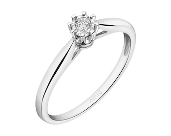 14 K Rhodium-Plated White Gold Ring with Diamond 0,06 ct - fineness 14 K