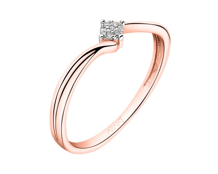 9 K Rhodium Plated Rose Gold Ring with Diamonds 0,01 ct - fineness 9 K