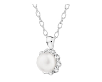 Stříbrný přívěsek s perlou a zirkony