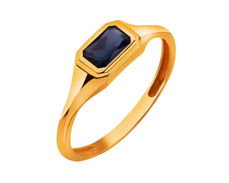 Złoty pierścionek z szafirem syntetycznym - sygnet