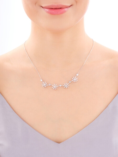 Stříbrný náhrdelník se zirkony - květy