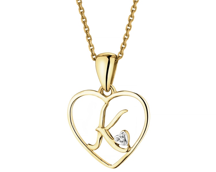 Přívěsek ze žlutého zlata s diamantem - písmeno K, srdce - 0,005 ct - ryzost 585