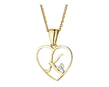 Přívěsek ze žlutého zlata s diamantem - písmeno K, srdce - 0,005 ct - ryzost 585