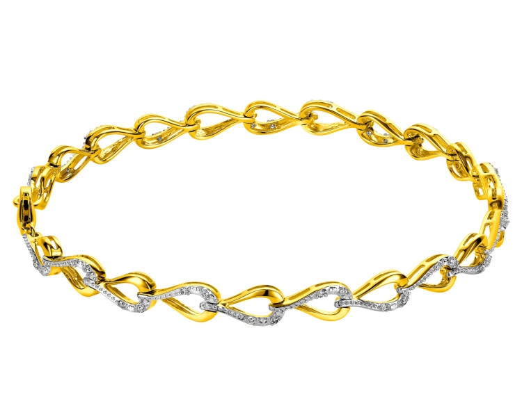 14 K Rhodium-Plated Yellow Gold Bracelet with Diamonds 0,15 ct - fineness 14 K