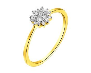 14 K Rhodium-Plated Yellow Gold Ring with Diamonds 0,07 ct - fineness 14 K