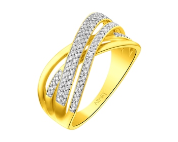 14 K Rhodium-Plated Yellow Gold Ring with Diamonds 0,25 ct - fineness 14 K