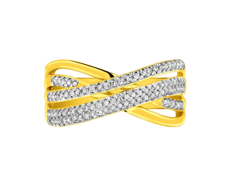 14 K Rhodium-Plated Yellow Gold Ring with Diamonds 0,24 ct - fineness 14 K