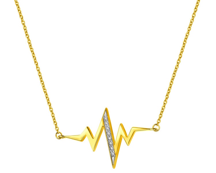 Naszyjnik z żółtego złota z diamentami - EKG Serca 0,02 ct - próba 375