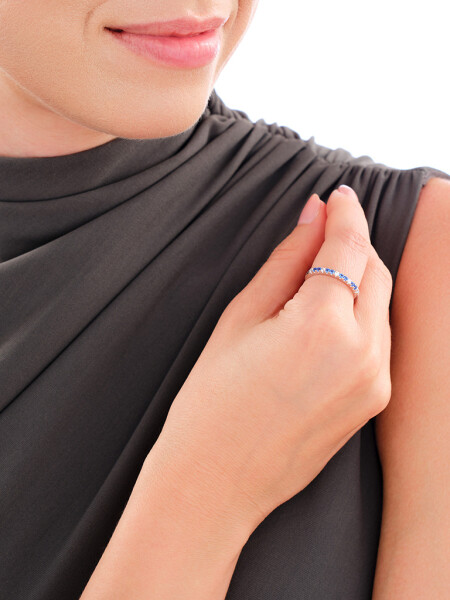 Rhodium Plated Silver Ring with Synthetic Spinel
