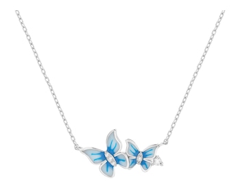 Stříbrný náhrdelník se zirkony a smaltem - motýli