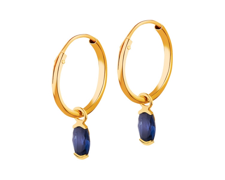 9 K Yellow Gold Dangling Earring with Synthetic Sapphire