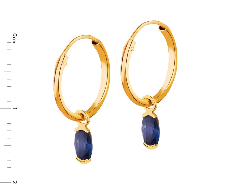 9 K Yellow Gold Dangling Earring with Synthetic Sapphire