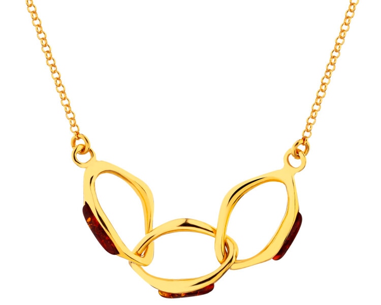 Gold-Plated Silver Necklace with Amber