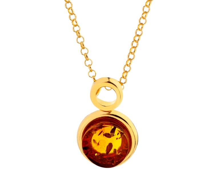 Gold-Plated Silver Necklace with Amber