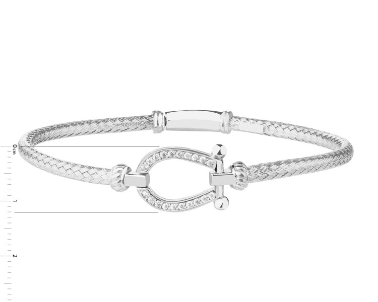 Rhodium Plated Silver Rigid Bracelet with Cubic Zirconia