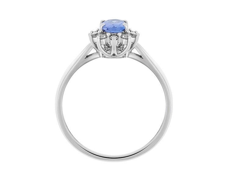 14 K Rhodium-Plated White Gold Ring with Diamonds - fineness 14 K