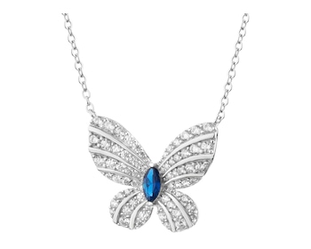 Stříbrný náhrdelník se zirkony a broušeným sklem - motýl
