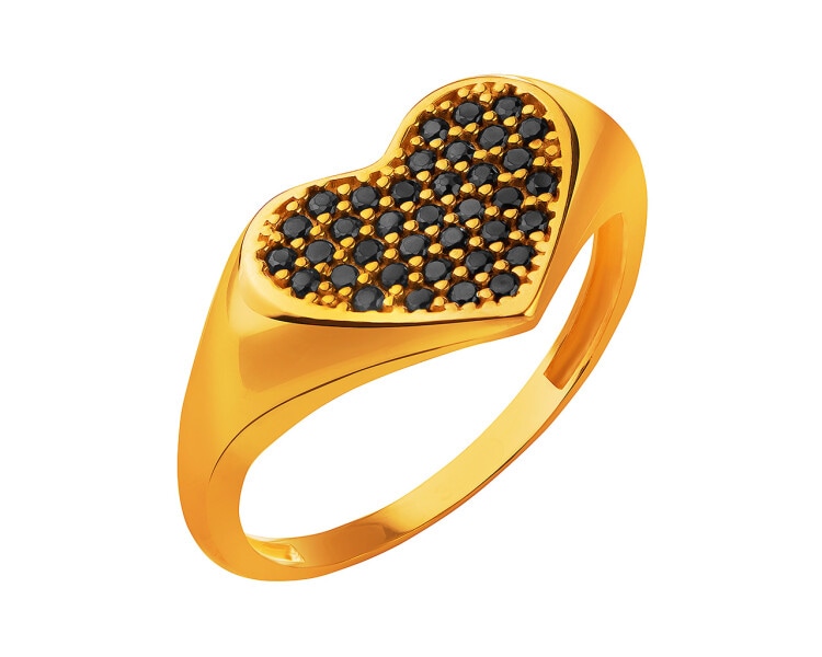 Złoty pierścionek z cyrkoniami - sygnet