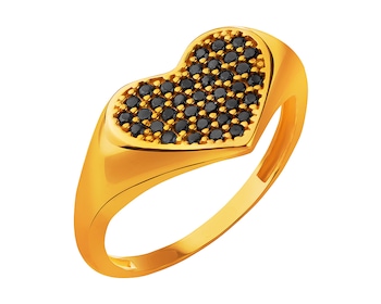 Złoty pierścionek z cyrkoniami - sygnet - serce