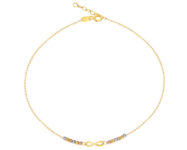 8 K Yellow, Rose & Rhodium Plated White Gold Anklet